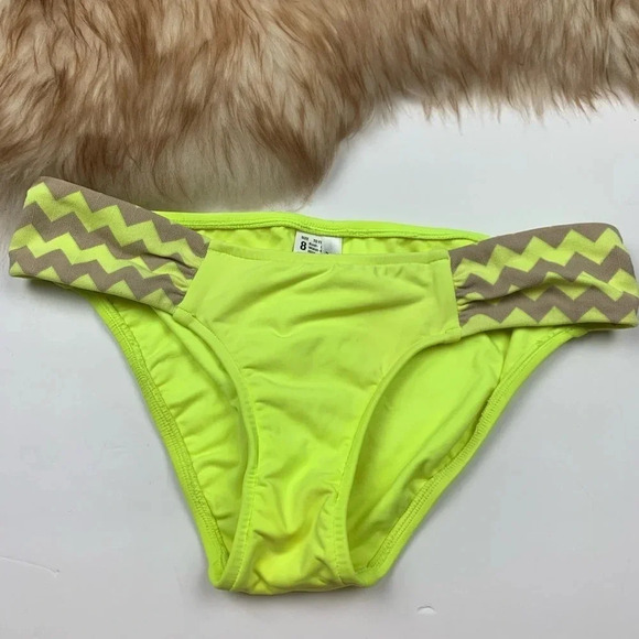 Seafolly Other - Seafolly Australia Bikini Bottom Neon Yellow 4 Chevron Swim Swimsuit